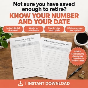 Retirement Planner Printable, Retirement Readiness Checklist, Retirement Income Planner, Social Security & Savings Tracker, Budget PDF