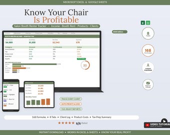 Salon Booth Renter Income Tracker Spreadsheet | Hair Stylist Barber Bookkeeping Excel Google Sheets | Tips & 1099 Tax Tracker