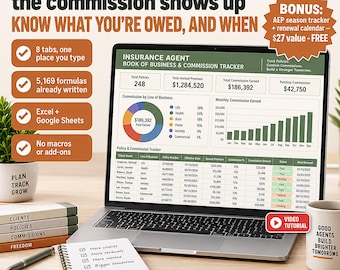 Insurance Agent Spreadsheet Template Excel Google Sheets | Book of Business, Commission Tracker, Chargeback and AEP Season Manager