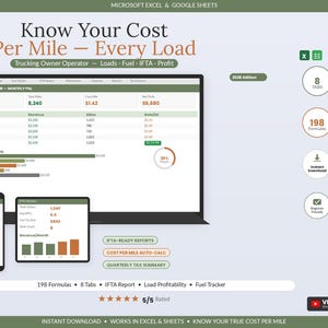 Trucking Owner Operator Spreadsheet | IFTA, Cost Per Mile & Bookkeeping Tracker | Trucker Tax Expense Log Excel Google Sheets image 1