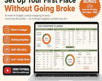 First Apartment Planner | Move-In Budget, Checklist, Bills (Excel Google Sheets) | Moving Out Checklist, First Home Budget