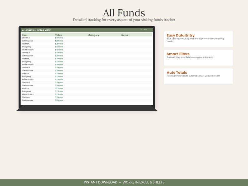 Sinking Funds Tracker Spreadsheet Excel Google Sheets | Savings Goal Planner | Cash Envelope Budget & Dave Ramsey Sinking Fund Tool image 4