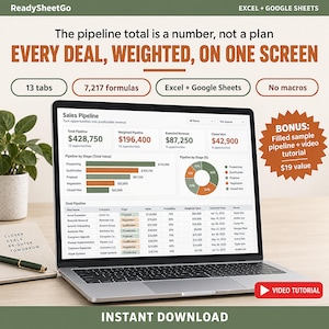 Client CRM Spreadsheet Template Excel Google Sheets | Sales Pipeline Tracker, Lead Follow Up, Weighted Forecast for Small Business image 1