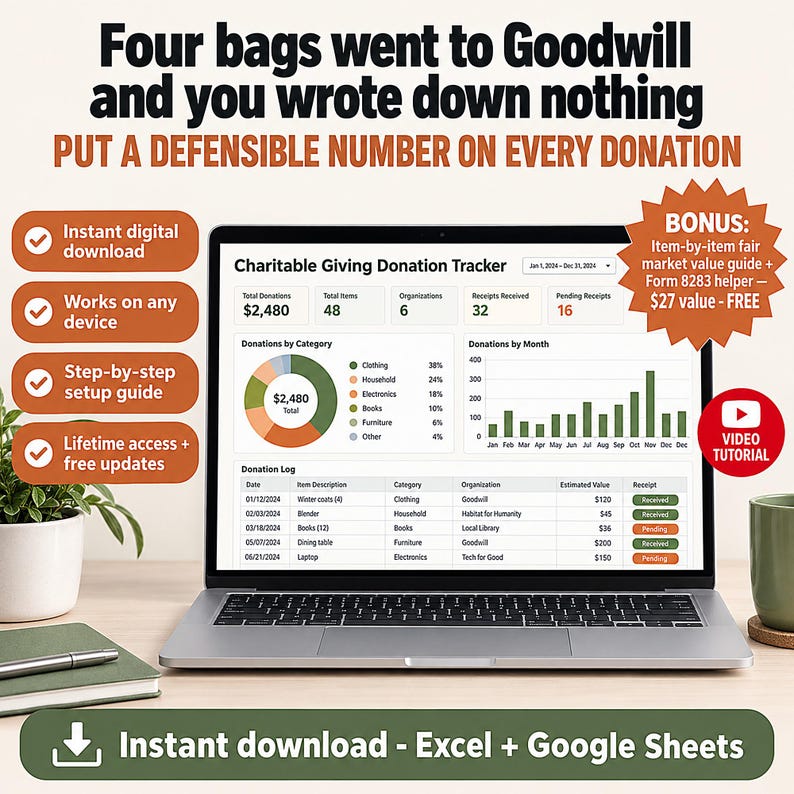 Charitable Donation Tracker Spreadsheet Template Excel Google Sheets ...
