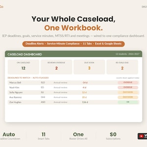 IEP Caseload Manager Spreadsheet | Special Education Tracker (Excel Google Sheets)