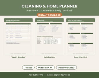 Cleaning Schedule Printable & Home Management Planner | Weekly Chore Chart, Deep Clean Checklist | US Letter A4 PDF