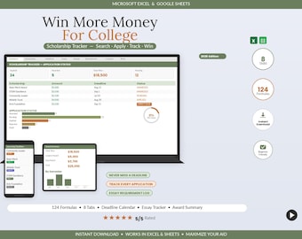 Feuille de calcul de suivi des bourses d'études | Planificateur d'aide financière aux études supérieures (Excel et Google Sheets) | Modèle de comparaison des lettres d'attribution FAFSA