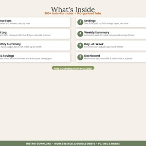 Hoja de cálculo para el seguimiento de propinas de camareros y bartenders / Registro de ingresos por propinas en Excel y Google Sheets / Seguimiento de turnos y reserva de impuestos para el personal de servicio imagen 2