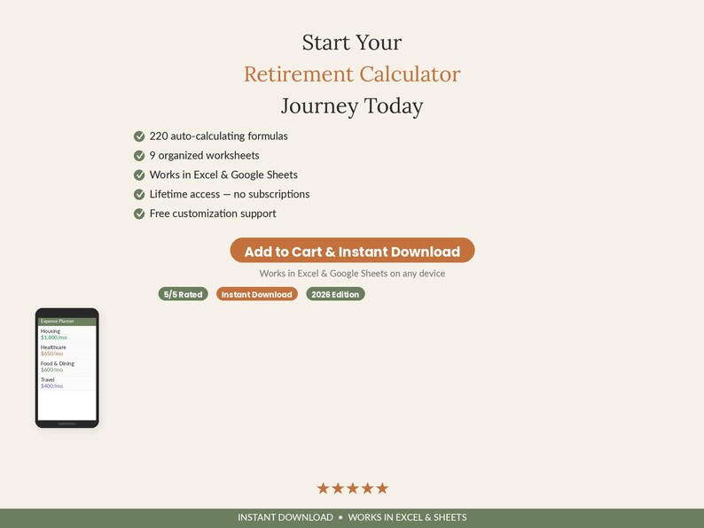 FIRE Calculator Spreadsheet Excel Google Sheets | Retirement Calculator & Early Retirement Planner | Coast FIRE Financial Independence image 7