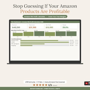 Amazon FBA Profit Calculator Spreadsheet | FBA Seller Fee & ACoS Tracker Excel Google Sheets | PPC Inventory Template