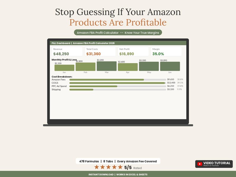 Planilha de cálculo de lucro do Amazon FBA | Rastreador de taxas de vendedor FBA e ACoS no Excel e Google Sheets | Modelo de inventário PPC imagem 1