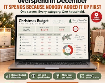 Christmas Planner Spreadsheet Template Excel Google Sheets | Holiday Budget, Gift List, Menu Cost Per Person and Payoff Tracker