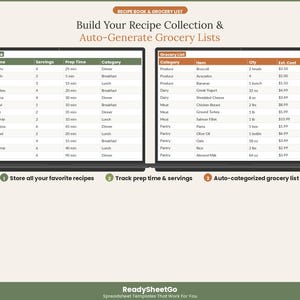 Weekly Meal Planner Spreadsheet 2026 | Grocery List Budget Tracker Calorie | Family Menu Meal Prep Recipe Organizer Excel Google Sheets image 4