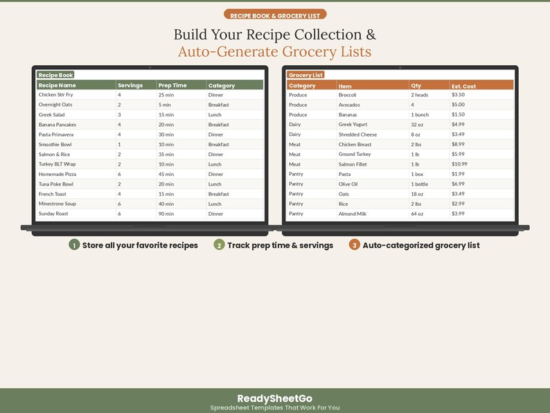Weekly Meal Planner Spreadsheet 2026 | Grocery List Budget Tracker Calorie | Family Menu Meal Prep Recipe Organizer Excel Google Sheets image 4