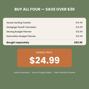 Home Buying Bundle | House Hunting, Mortgage, Moving & Renovation Budget Spreadsheets | Excel, Google Sheets | First Time Buyer image 3