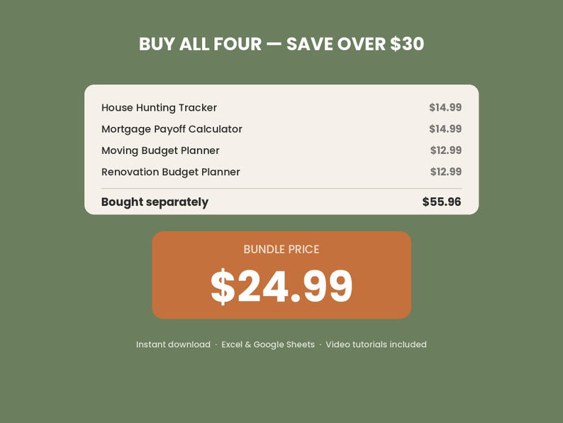 Home Buying Bundle | House Hunting, Mortgage, Moving & Renovation Budget Spreadsheets | Excel, Google Sheets | First Time Buyer image 3