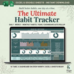 Habit Tracker Spreadsheet Daily Weekly Monthly Tracking Template Google Sheets Excel Yearly Dashboard Goal ADHD Planner Digital Download