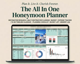 The All In One Honeymoon Planner Google Sheets Trip Itinerary Budget Vacation Holiday Packing Checklist Bucket List Memory Log