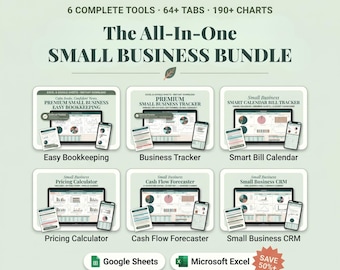 Small Business Bundle: Bookkeeping, CRM, Inventory, Pricing, Bills, Cash Flow (Google Sheets, Excel)