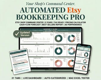 Automated Etsy Seller Bookkeeping: Income Expense Tracker, Pricing, Cash Flow, Tax, Schedule C (Google Sheets Excel)