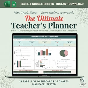 Teacher Planner Spreadsheet Excel Google Sheets Lesson Plan Template Gradebook Attendance Tracker Weekly Monthly Calendar Digital Planner
