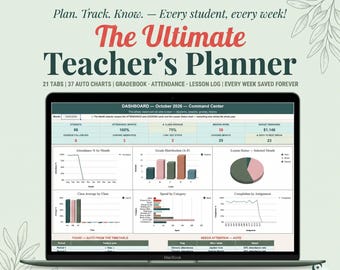 Teacher Planner Spreadsheet Excel Google Sheets Lesson Plan Template Gradebook Attendance Tracker Weekly Monthly Calendar Digital Planner