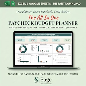 The All In One Paycheck Budget Planner Weekly Bi Weekly Monthly Excel Google Sheets Spreadsheet (Digital Download)