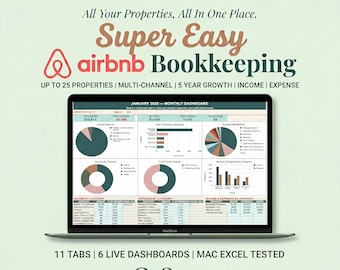 Super Easy Airbnb Bookkeeping, Income Expense Spreadsheet, Airbnb Host Template Vacation Rental Property Management Profit Loss Excel
