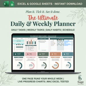 Daily Weekly Planner Google Sheets Excel ADHD Time Blocking Schedule Habit Tracker To Do List Meal Planner Digital Productivity Template