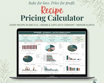 Recipe Cost Calculator Google Sheets Excel, Bakery Pricing Spreadsheet, Cake Ingredient Template, Food Profit Margin Tool, Home Baker