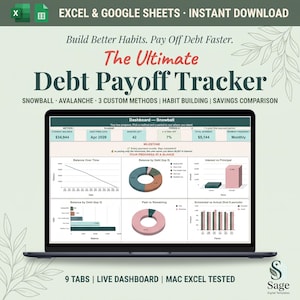 Ultimate Debt Payoff Tracker, Snowball, Avalanche, 3 Custom Methods, Credit Card, Home Loan, Student Loan, Debt-Free (Google Sheets & Excel)