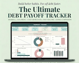 Ultimate Debt Payoff Tracker, Snowball, Avalanche, 3 Custom Methods, Credit Card, Home Loan, Student Loan, Debt-Free (Google Sheets & Excel)