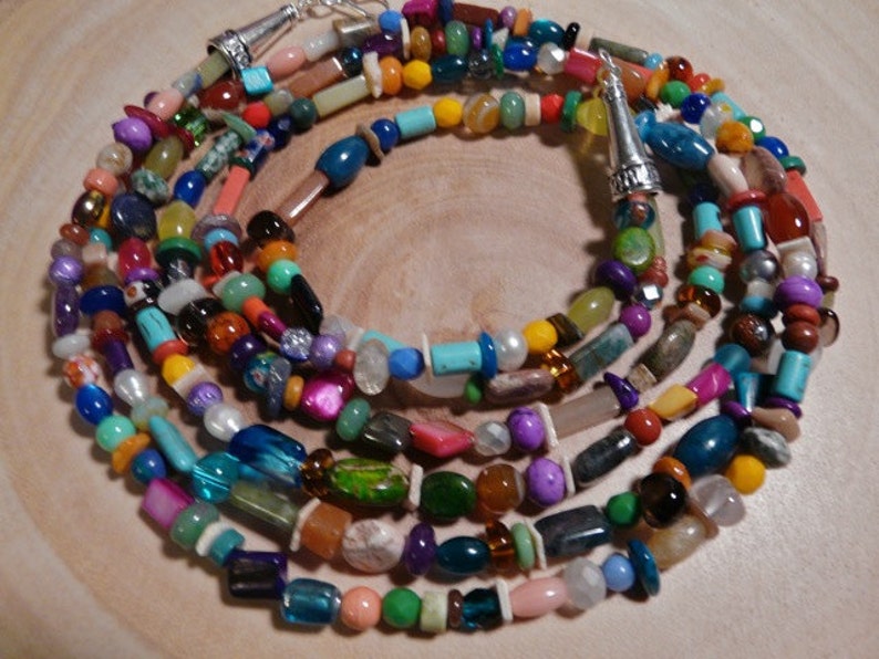 36 Inch Southwestern Double Strand Multi-Gemstone Necklace with Earrings