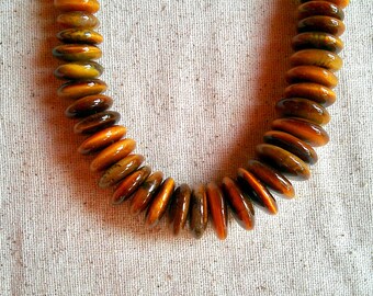 20 Inch Graduated Golden Brown Tiger's Eye Disk Necklace with Matching Earrings