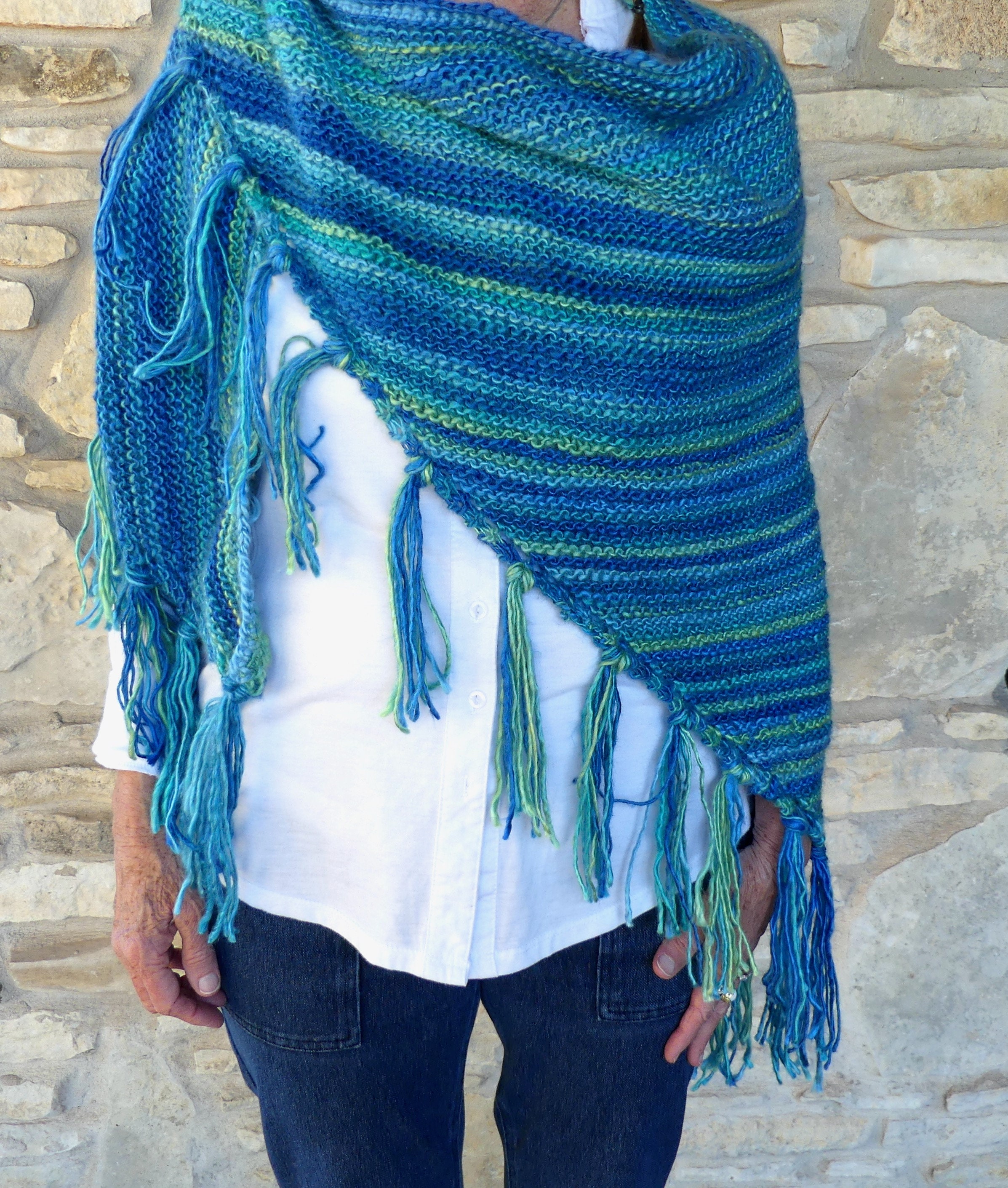 Triangle Acrylic Shawl in Shades of Turquoise and Blue Etsy Ireland