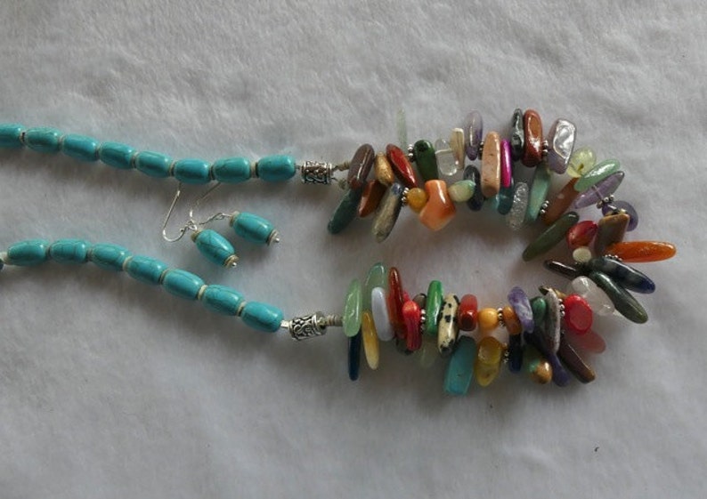 21 Inch Southwestern Turquoise and Double Strand Multi Colored Stick ...