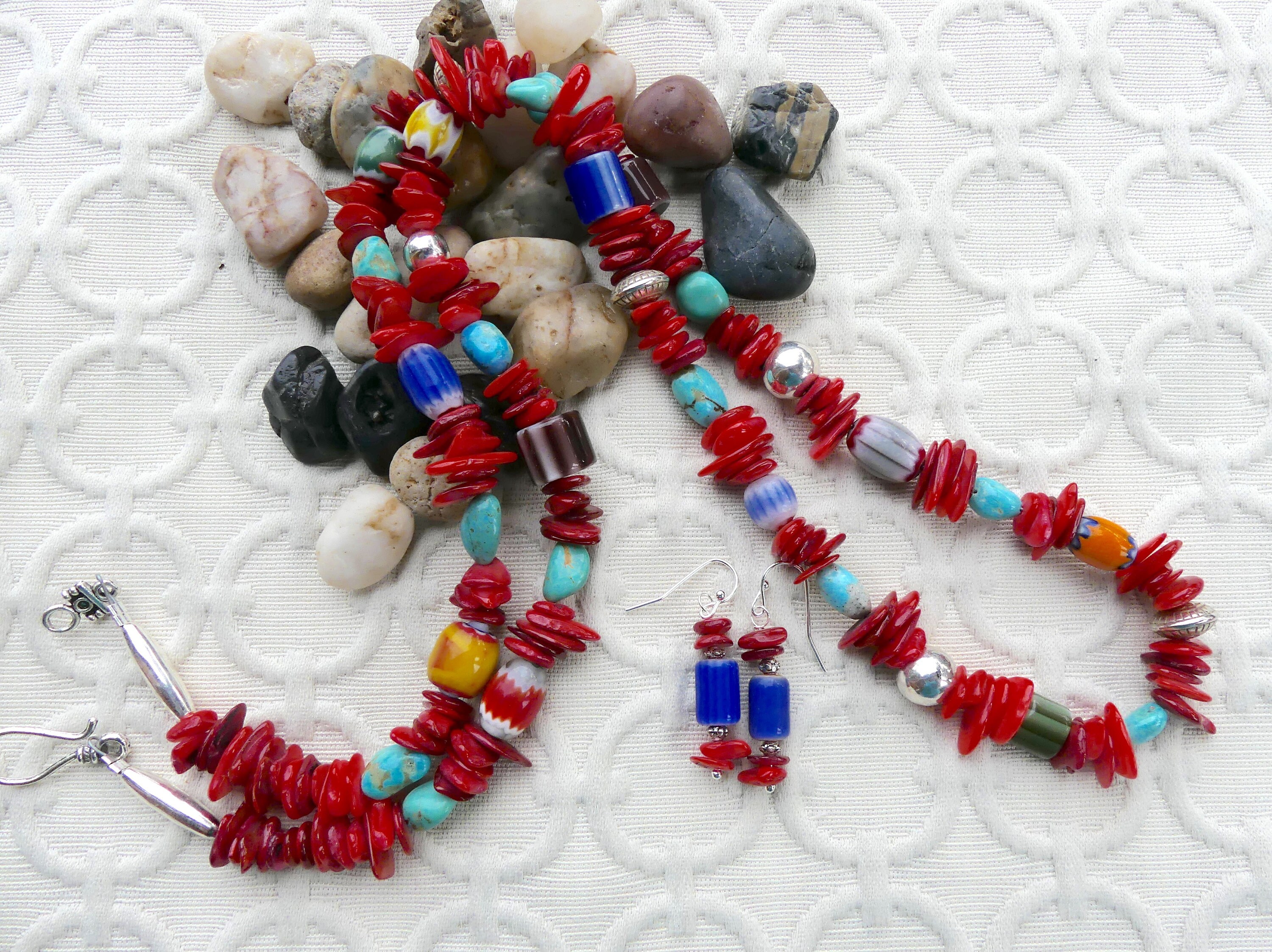31 Inch Red Shell Disk Turquoise and Venetian Glass Necklace - Etsy