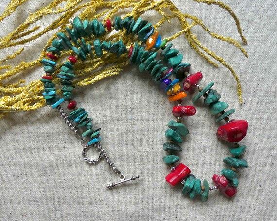 22 Inch Rustic Southwestern Green Turquoise and Red Coral - Etsy