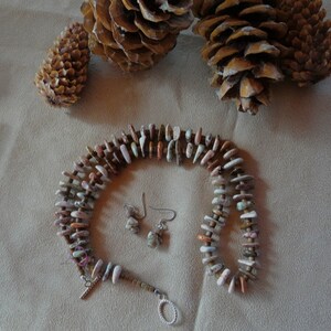 24 Inch Tan and Cream Ocean Jasper Freeform Disk Healing Necklace and Earrings image 2