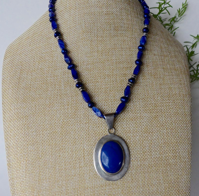 SALE 21 Inch Blue Gemstone Sterling Silver Necklace with Earrings