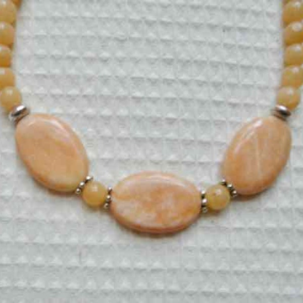 18 Inch Peach Calcite and Dyed Peach Jade Necklace with Matching Earrings