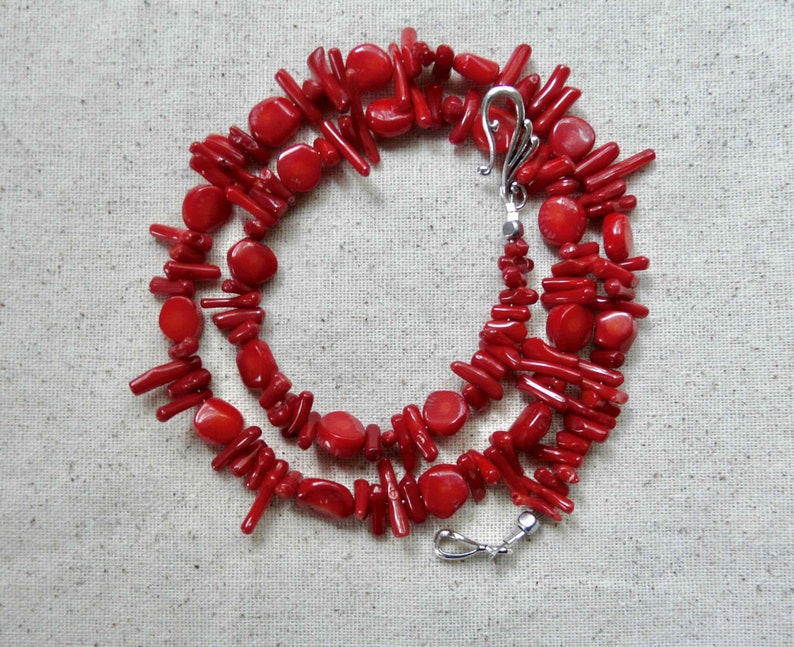 23 Inch Red Coral Nuggets and Branch Coral Necklace With Matching