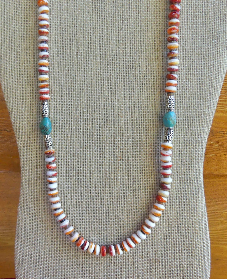 26 Inch Pueblo Style Orange Spiny Oyster 8 MM Rondelle Beaded Necklace ...