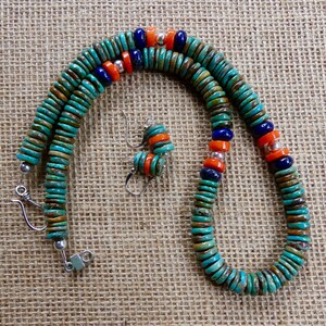 22 Inch Natural Arizona Mined Green Turquoise With Lapis and Coral and ...
