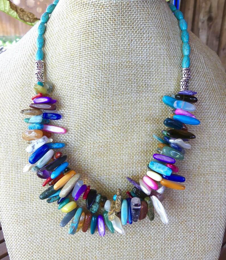 21 Inch Southwestern Double Strand Stick Bead and Turquoise Necklace ...
