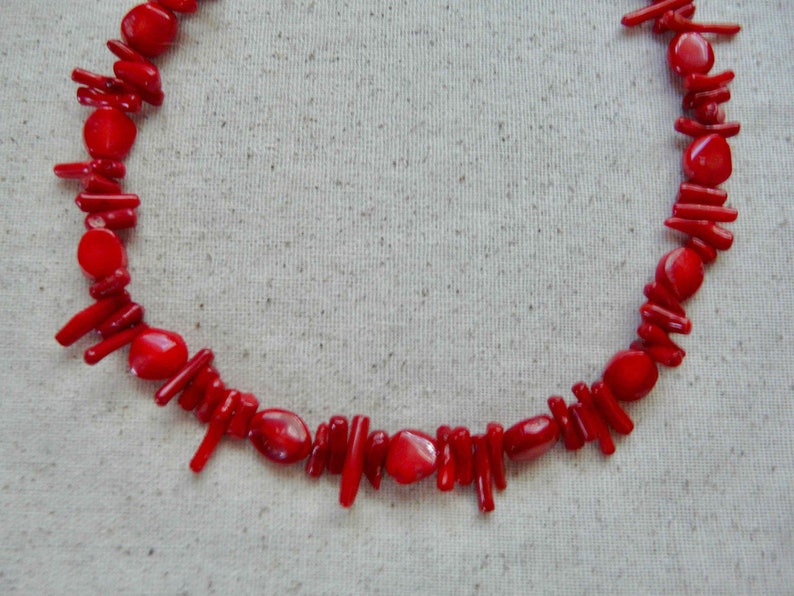 23 Inch Red Coral Nuggets and Branch Coral Necklace With Matching ...