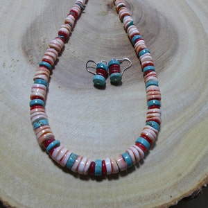 25 Inch Graduated Red Lip Heishi With Turquoise and Mother of - Etsy