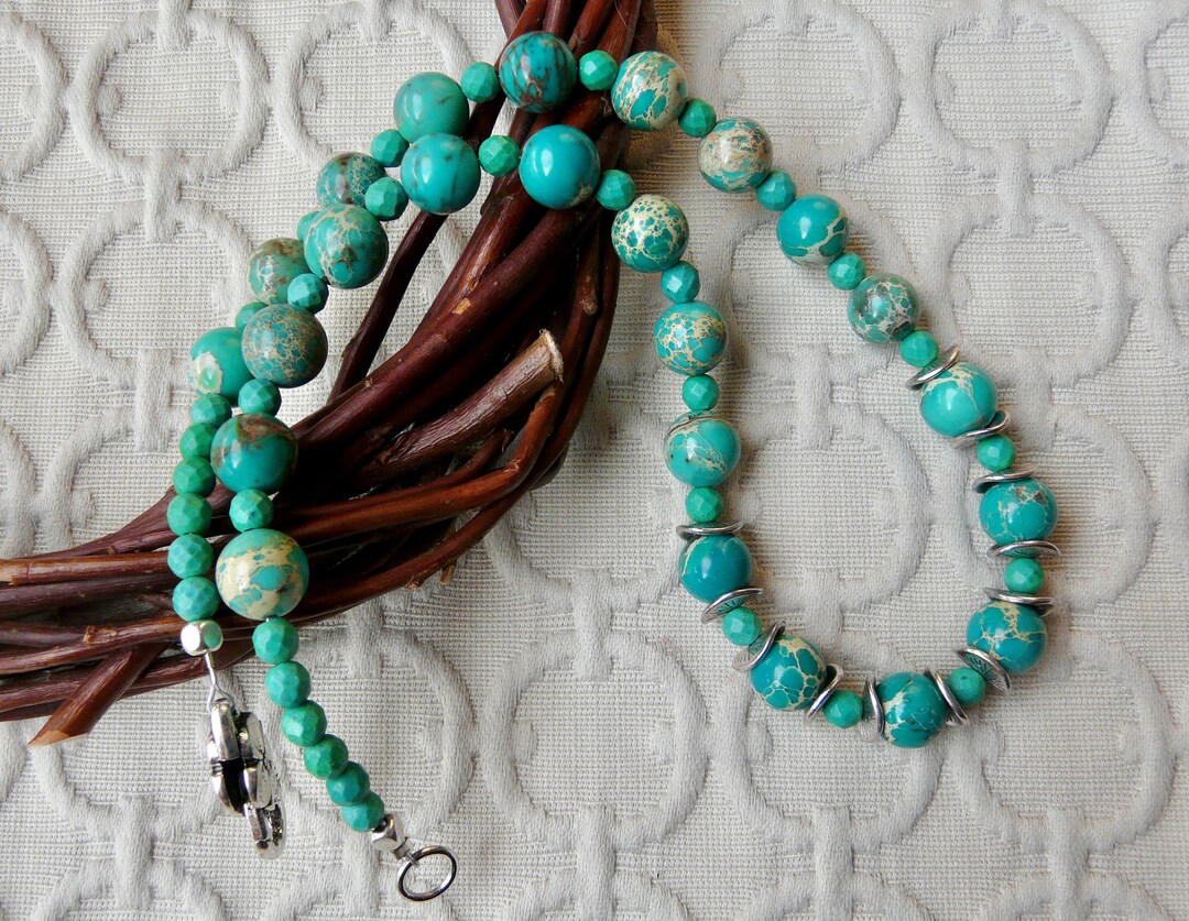 19 Inch Green Turquoise and Sea Sediment Necklace With - Etsy