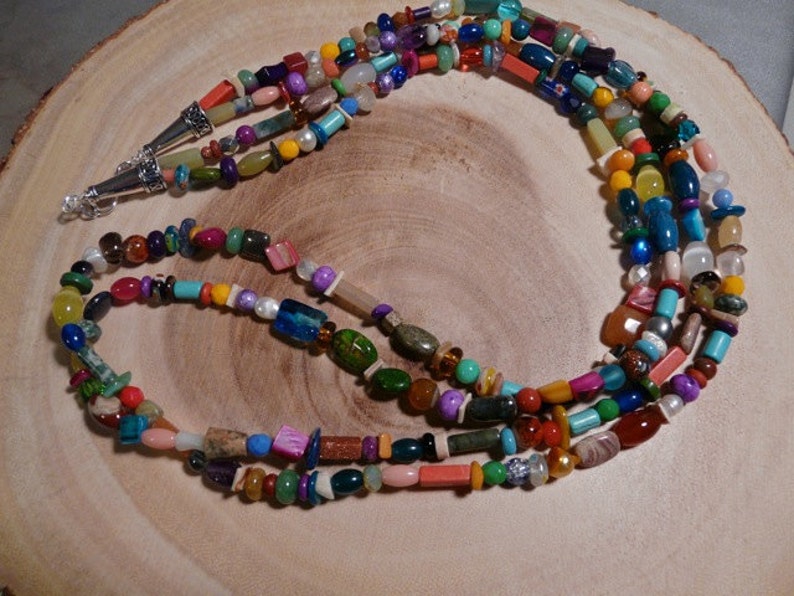36 Inch Southwestern Double Strand Multi-Gemstone Necklace with Earrings