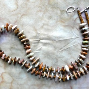 24 Inch Tan and Cream Ocean Jasper Freeform Disk Healing Necklace and Earrings image 1